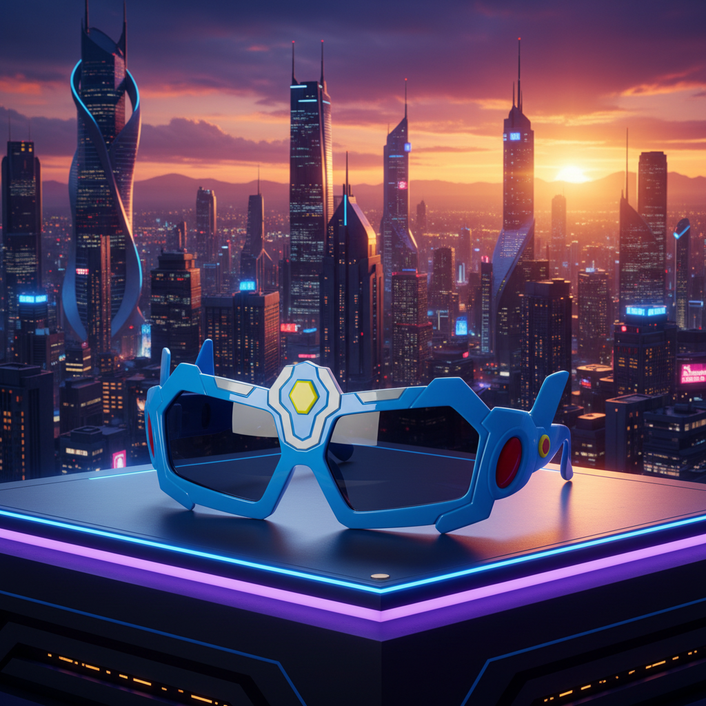 Lunettes robot fond ville futuriste
